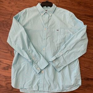 Vineyard Vines Aqua Gingham Tucker Shirt L